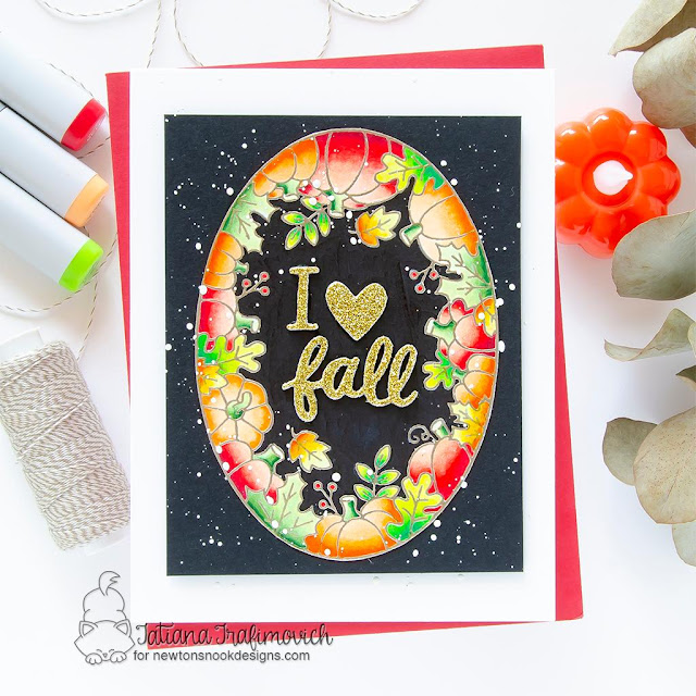 In love with Fall Card by Tatiana Travimovich | Autumn Oval Stamp Set and Fall Friends Die set by Newton's Nook Designs #newtonsnook #handmade