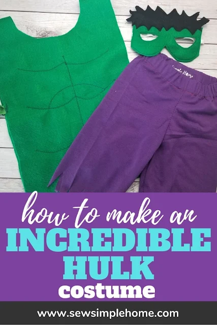 How to sew a diy hulk costume with free felt mask printable sewing pattern.