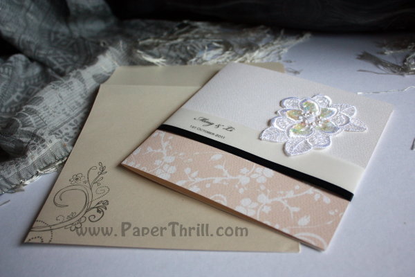 Li's embroidered flower wedding card Malaysia wedding invitations 