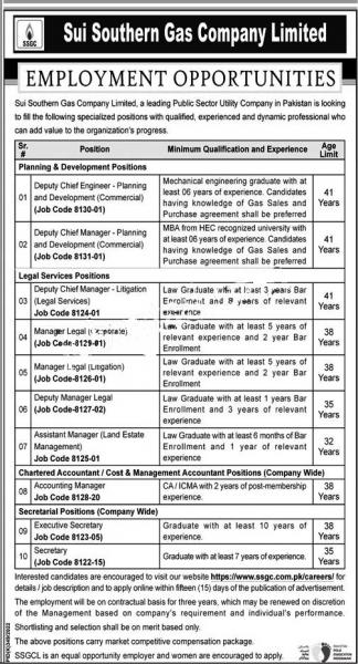 Sui Southern Gas Company Limited (SSGC) Jobs 2022