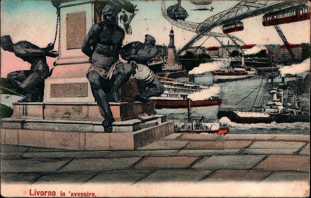 Livorno in avvenire, Livorno in the future, 1906 vintage postcard