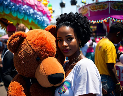 At festival holding bear