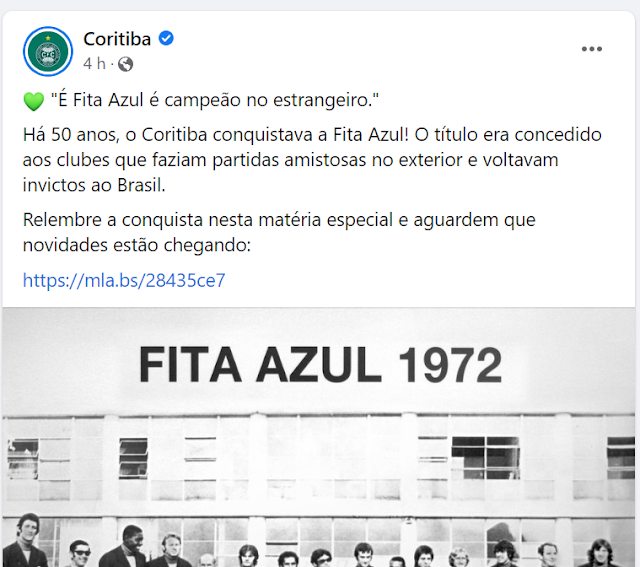 Em crise e sem títulos de verdade para comemorar Coritiba comemora "Fita Azul" como se fosse mundial em redes sociais