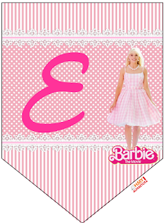 Barbie la Película: Banderines Rosa con Lunares Blancos para Descargar Gratis. Con Números. Barbie the Movie: Pink with Polka Dots Bunting for Free Download. With Numbers.