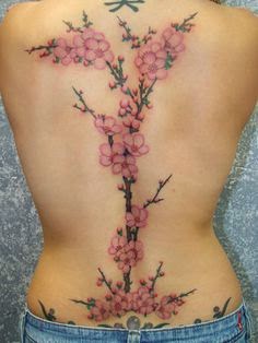 Tree Tattoo On Women Back, Pink Flower Women Back Tattoo, Women Back Flower Bud Tattoo, Flower Buds On Women Back Tattoo, Women, Flower, Parts,