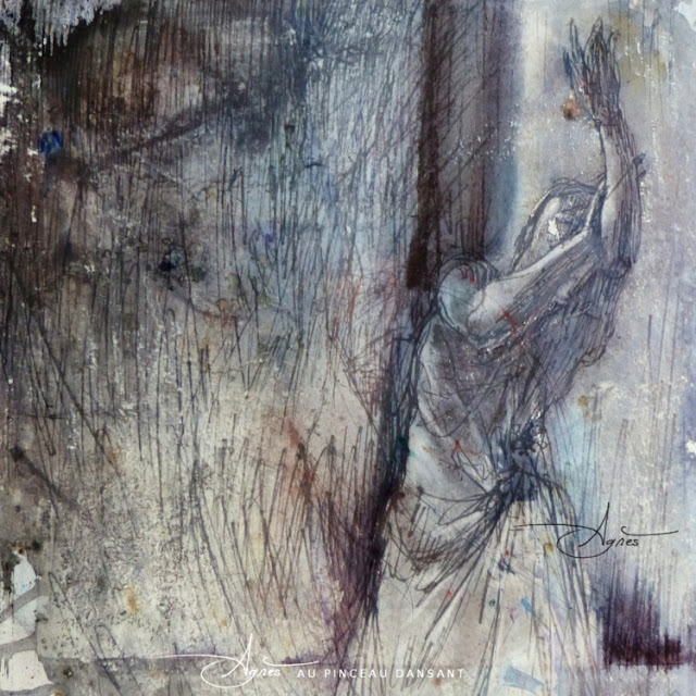 peinture, femme, triste, noir, gris, danseuse, danse, contemporaine, agnes gregis,  au pinceau dansant, alizarines, aquarelle, art, ballet, détresse, désespoir, danseuse, émotion