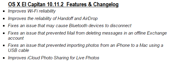OS X 10.11.2 (15C50) Features