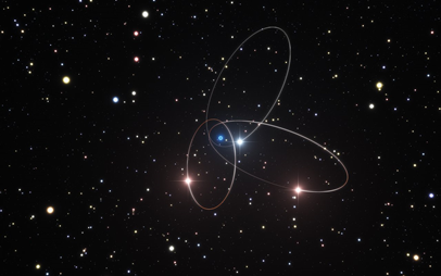 órbitas de 3 estrelas próximas do Centro Galáctico