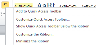 Add paragraph to quick access toolbar