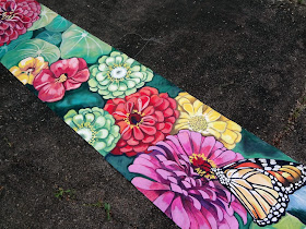 large floral mural, floral banner mural, eugene oregon muralist, bright flower mural