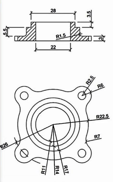 Orthographic view of the 3D component