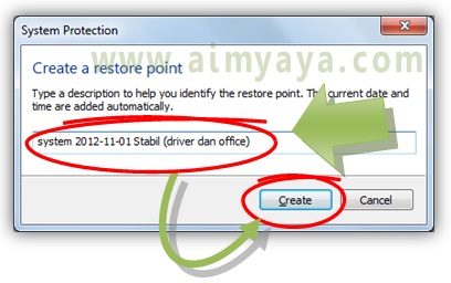  Gambar:  Memberi deskripsi untuk Restore Point baru 