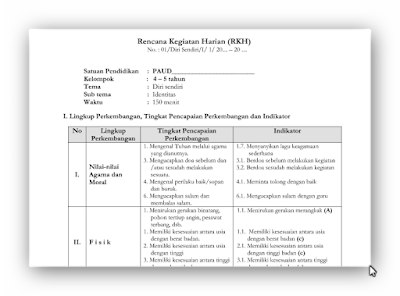 RKH/RPPH TK/PAUD Usia 3-4, 4-5 dan 5-6 tahun Lengkap 2016/2017