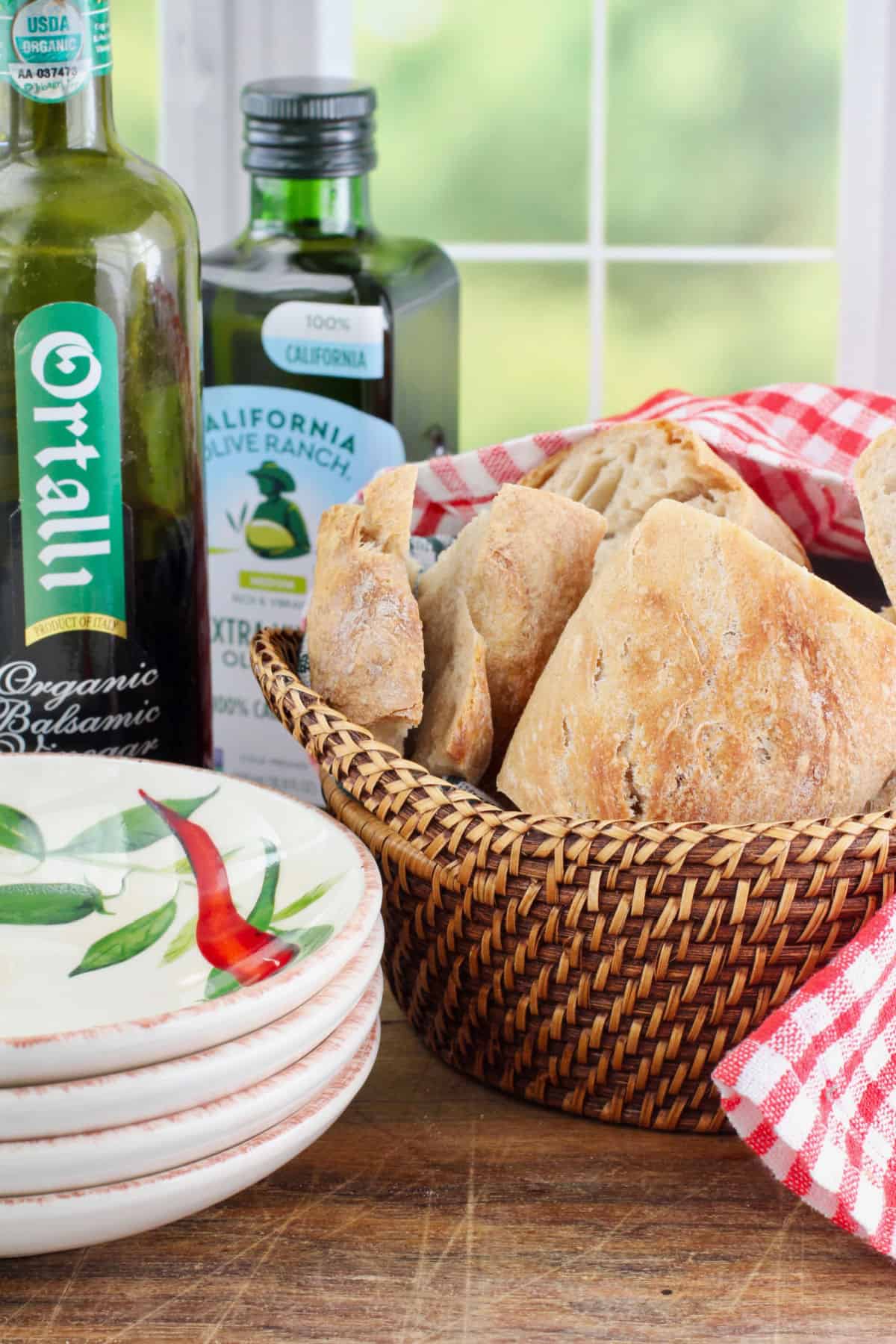 Italian Pane Francese (Italian Baguettes) with olive oil and vinegar.