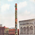 Indian Totem Pole in front of Northern Pacific Express Co, Seattle, Washington.