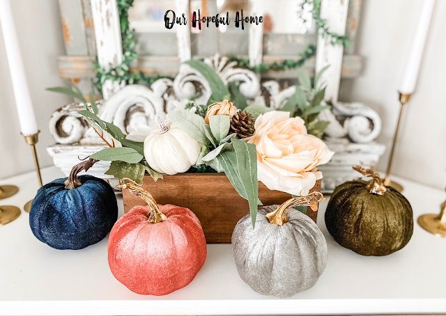 jewel toned velvet pumpkins fall decor