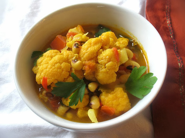 Curried Cauliflower and Black-Eyed Pea Soup