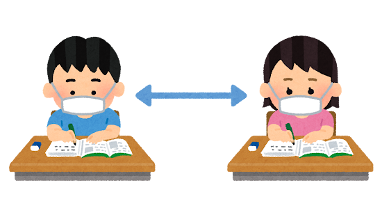 教室で離れて勉強をする学生のイラスト（小学校）