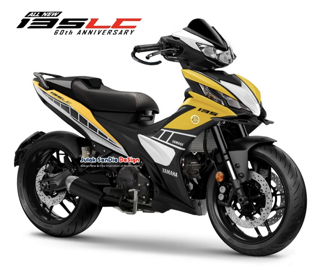 From the launch of the All New Yamaha 135LC Fi, the official family sports motorcycle. in Malaysia previously latest on website julaksendiedesign  has also made a render of the bike in a more sporty version. Come out and let us see each other.       For this bike in the normal version. There will be a power engine of the bike in the 135cc 1-cylinder 4-valve SOHC cooled radiator. Provides a maximum horsepower of 12.47 at 8,000 rpm and a maximum torque of 12.2 Nm at 6,000 rpm, a 4.6-liter fuel tank, 17-inch wheels, both front and rear. with front tire size 70/90 and rear tire 80/90.  via julaksendiedesign Has brought this bike to upgrade in the form of a render image (replica) to make it more sporty. by inserting a pair of front disc brakes to the bike Change new alloy wheels including wide tires Suitable for driving in the field even more. including to upgrade the swing arm and a new suspension system At the front will come as a head-up Upside Down style exhaust. The seat is more compact than ever.  It's a very interesting idea. ever for the decoration of this simulation Or anyone who has a similar bike like the Yamaha Exciter 155 can bring some inspiration to decorate the bike as well.