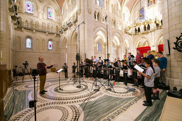 Simon Johnson & the choir of Westminster Cathedral recording at Buckfast Abbey