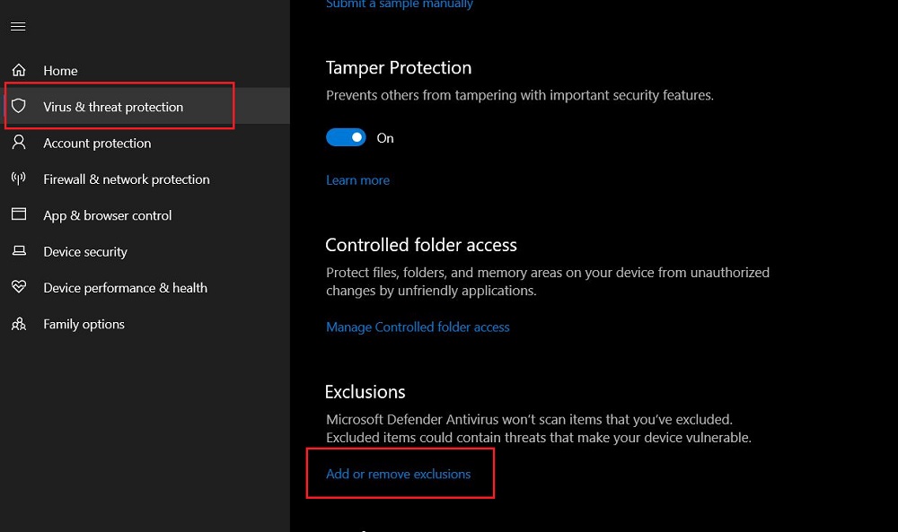 adding exclusions to microsoft defender antivirus to fix high CPU usage 