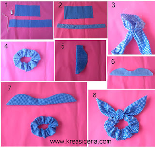 Proses membuat ikat rambut bentuk kuping kelinci dari kain perca