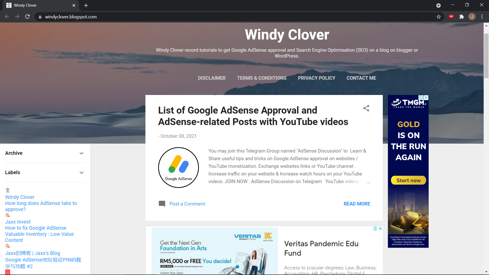 Windy Clover Google AdSense approval process for newly created website