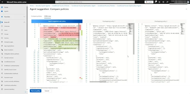 CA Agent compared policies JSON View