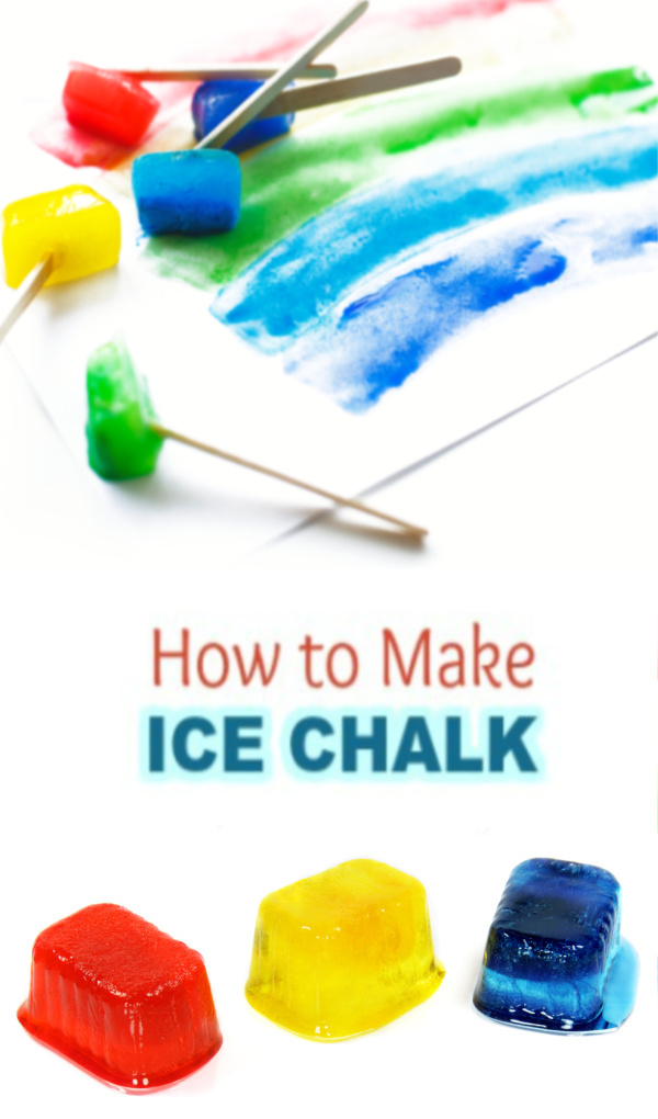Cool off on a hot day with this easy ice-chalk recipe for kids!  #icechalk #frozenchalk #sidewalkchalk #recipesforkids #growingajeweledrose #kidsactivities