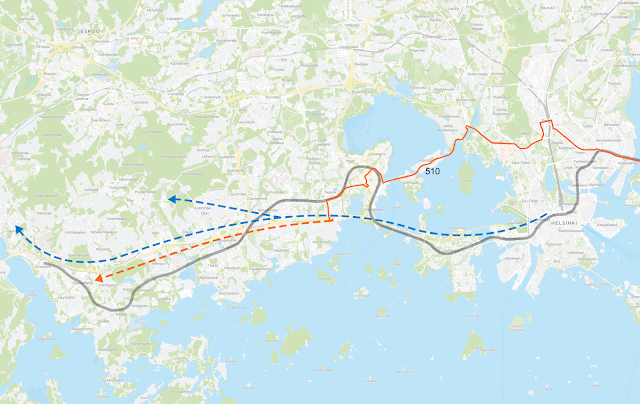 Kamppiin ajavien suorien bussilinjojen palvelualue voisi olla Länsiväylän pohjoispuolella tiheillä kerrostaloalueilla. Nykyistä runkolinjaa 510 voisi harkita jatkettavan Espoonlahteen asti Tapiolan sijaan.