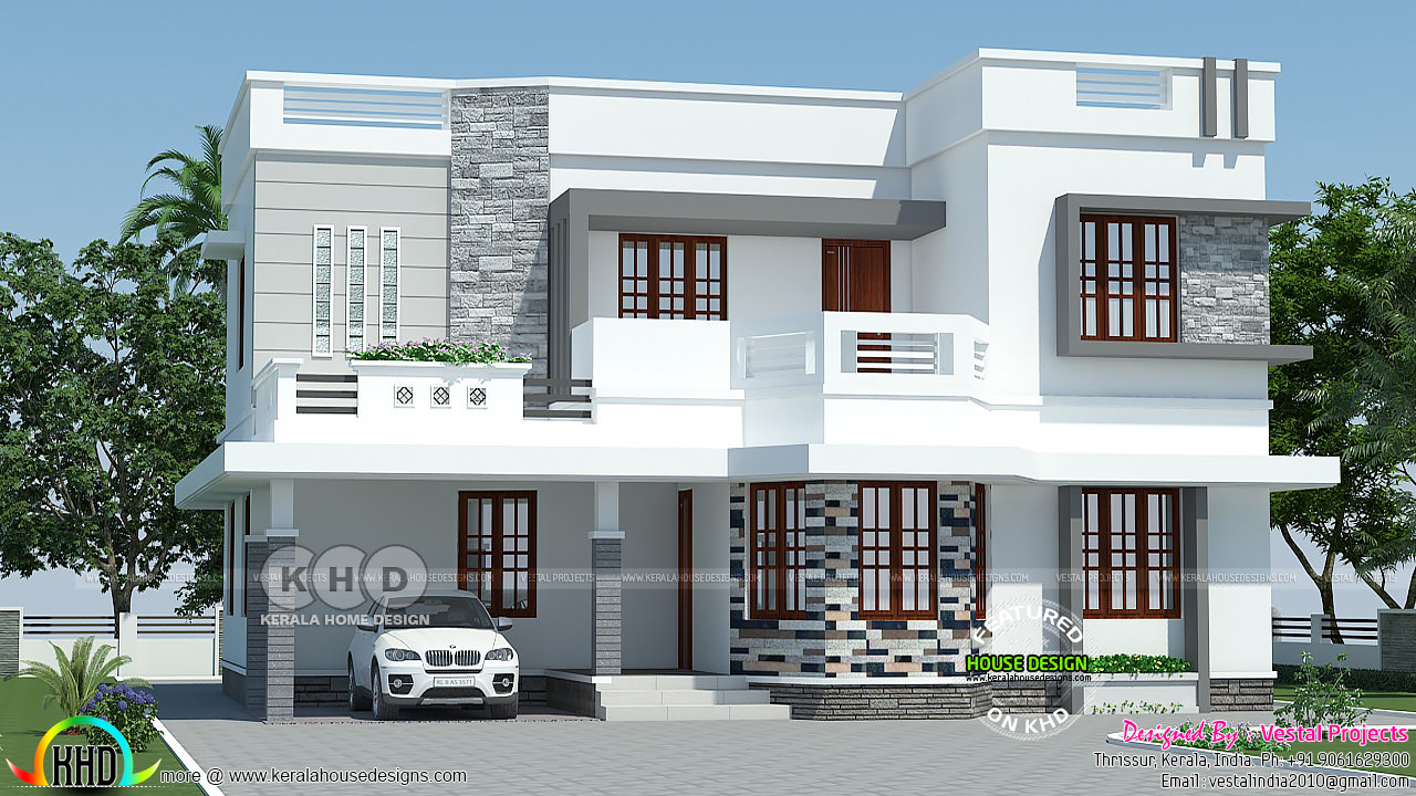 Decorative flat  roof  4  bedroom  house  plan  Kerala home  