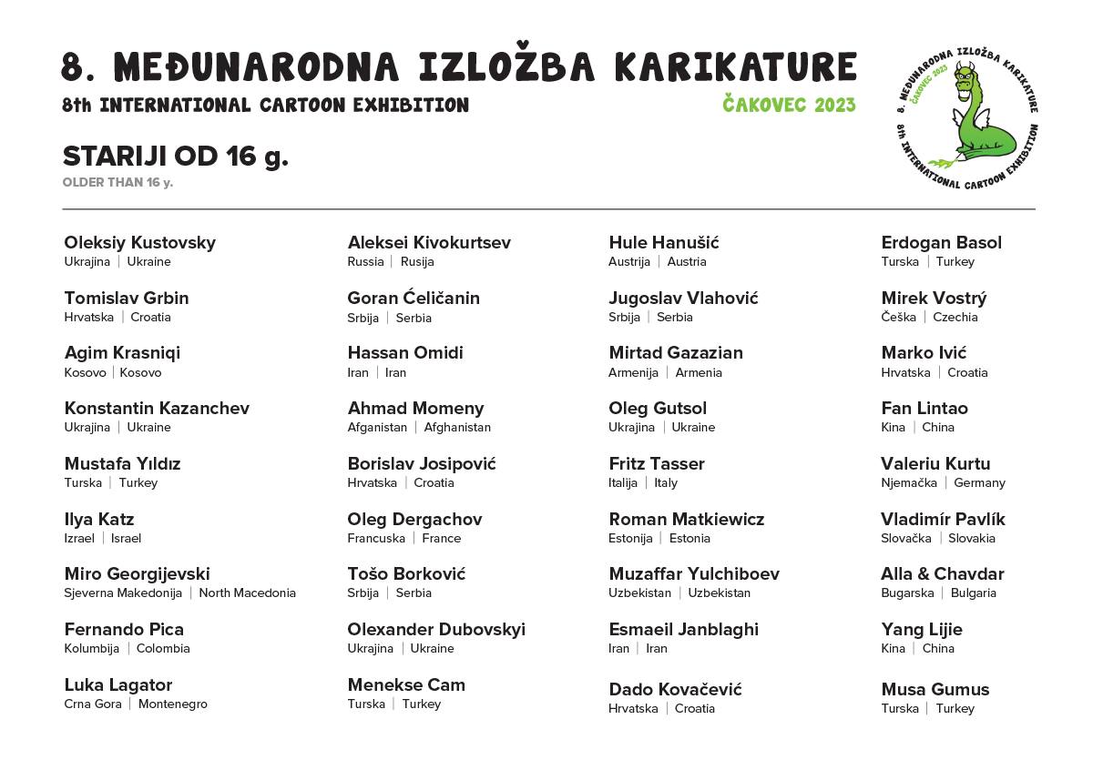 Finalists of the 8th International Cartoon Exhibition, Čakovec 2023