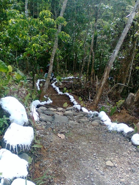 The carved earth footpath leading to shelter below