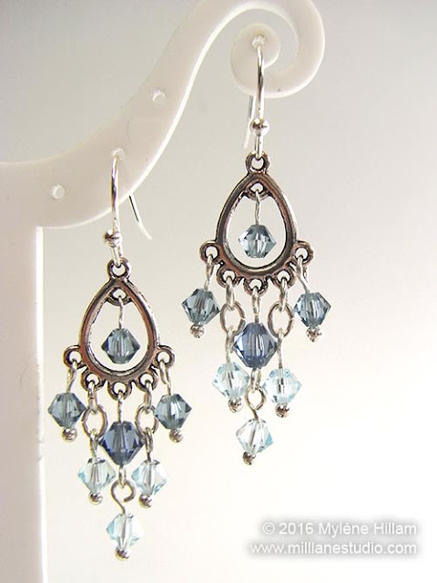 Silver teardrop chandelier finding draped with icy blue Swarovski bicone crystals