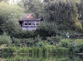 A birdwatching hide and the back of the visitor centre on Sevenoaks Wildlife Reserve, 21 August 2011.