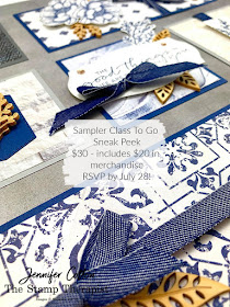 Tasteful Touches by Stampin' Up! Sampler Class to go.  RSVP by July 28, 2020!  $30 - includes $20 in merchandise!  Click link for RSVP info.  Shipping can be added!  #StampinUp #StampTherapist