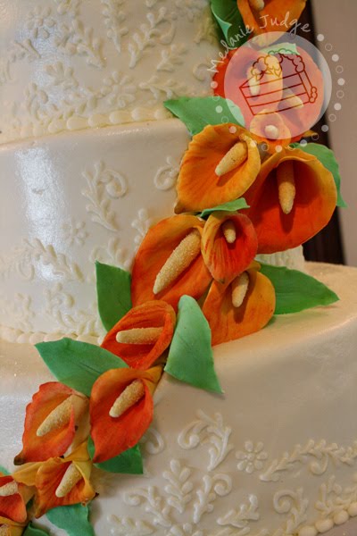 mango calla lily buttercream embroidery wedding cake