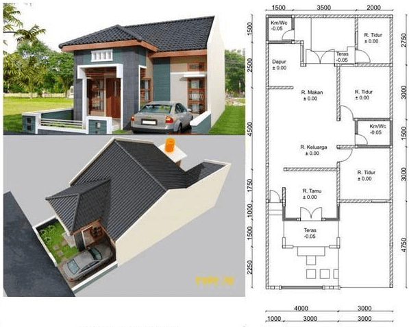 20 Denah Rumah Minimalis 1 Lantai 3 Kamar Tidur Yang 