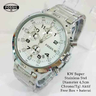 jam tangan Fossil crono stop watch silver Solid