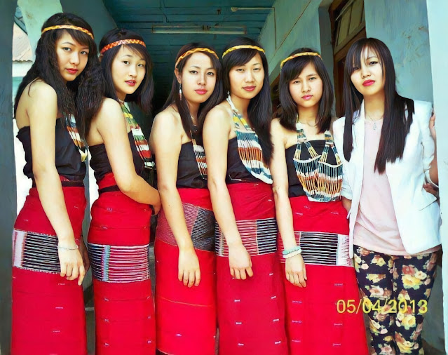Young Tangkhul girls with their traditional dresses and attires