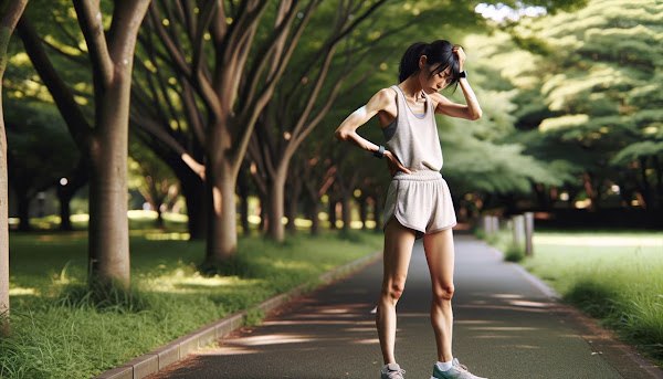 頭を抱える女性ランナー