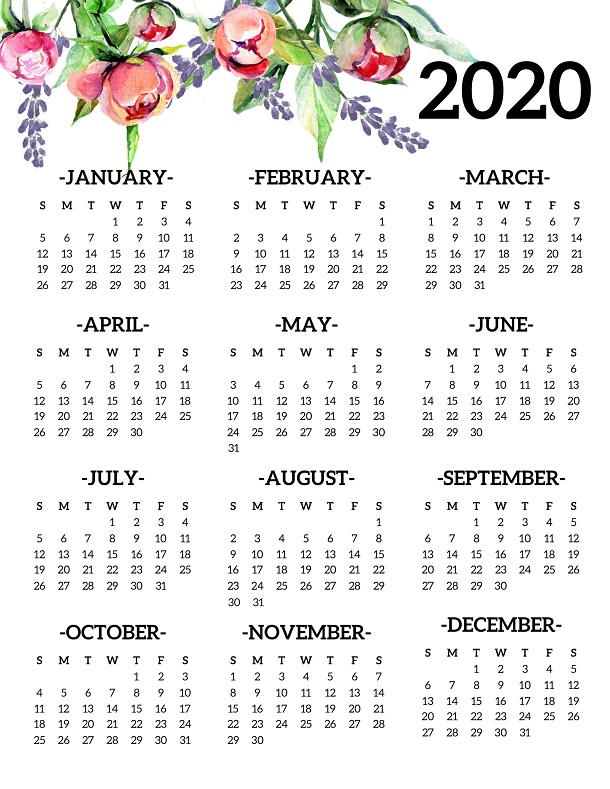 2020 Printable Calendar