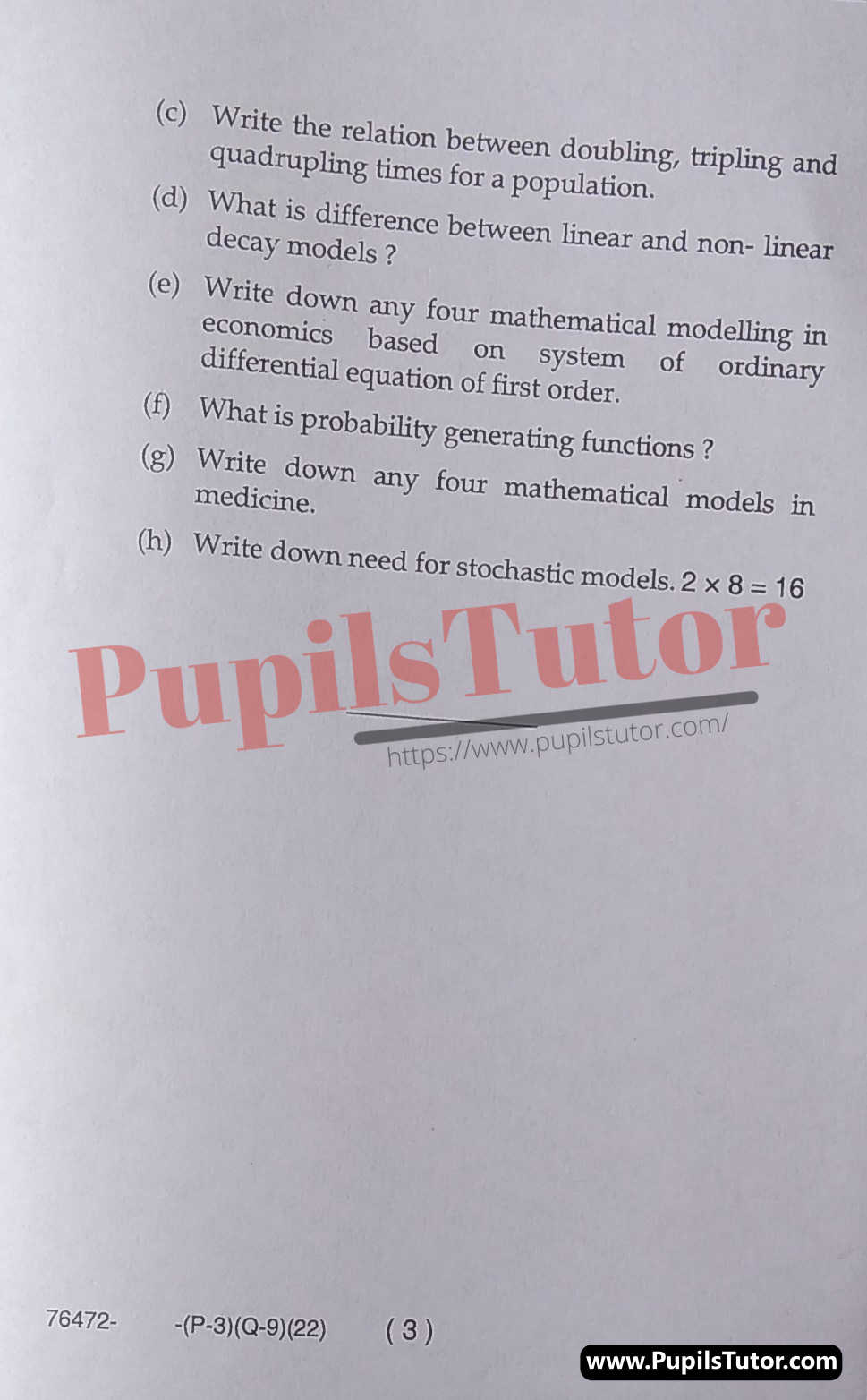 Free Download PDF Of M.D. University M.Sc. [Mathematics] Third Semester Latest Question Paper For Mathematical Modelling Subject (Page 3) - https://www.pupilstutor.com