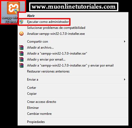 Ejecutando Xampp como administrador en Windows 7