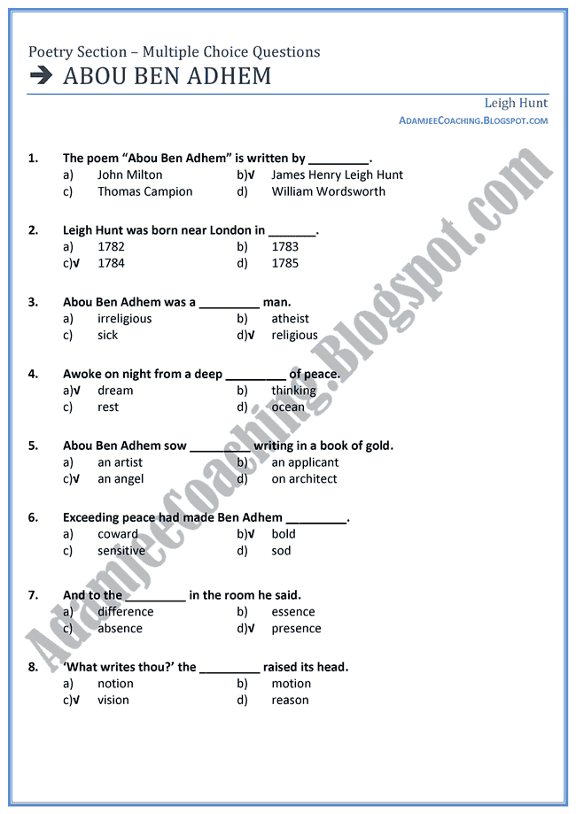 Abou-Ben-Adhem-MCQs-English-XI