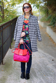 Marc by Marc Jacobs Memphis two tone bag, chicwish coat, floral sweatshirt, Fashion and Cookies, fashion blogger
