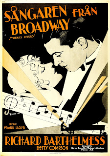 SANGAREN FRAN BROADWAY. Cartel: 70 x 100 cms. Suecia. Arte de Eric Rohman. Imprenta: J. Olséns Litogr. Anst., Estocolmo. LA CÁRCEL REDENTORA. Weary River. 1929. Dirección: Frank Lloyd. Reparto: Richard Barthelmess, Betty Compson, William Holden, Louis Natheaux, George E. Stone, Ray Turner.