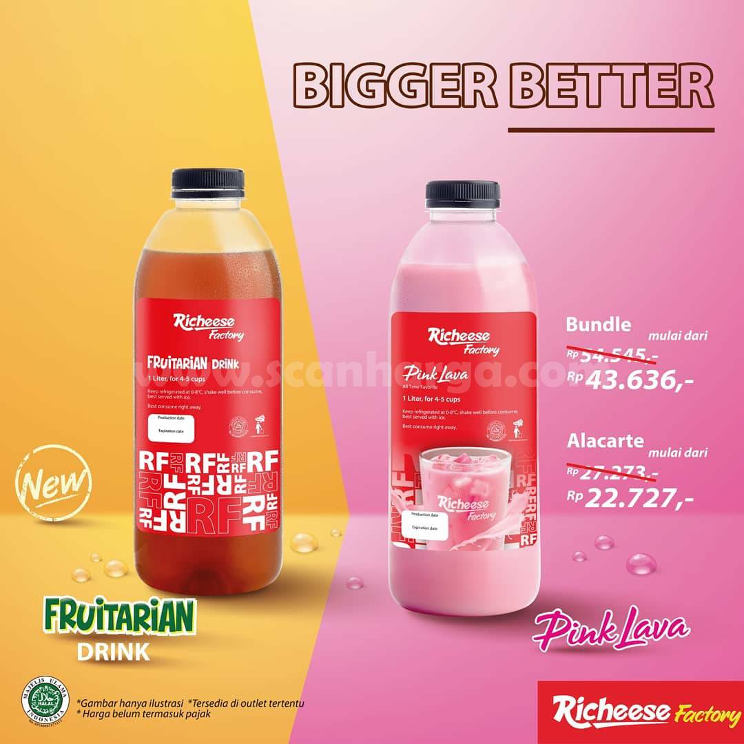 Richeese Factory Promo Pink Lava & Fruitarian Tea 1 Liter Mulai dari Rp 22.727*