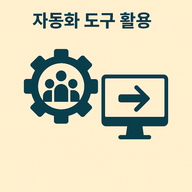네트워크 마케팅 4단계: 자동화 도구 활용. 효율성을 높이기 위한 자동화 툴 사용을 간결하게 표현한 인포그래픽