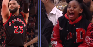 DeMar DeRozans daughter screams as Raptors take free throws, Bulls vs. Raptors, 4/12/2023